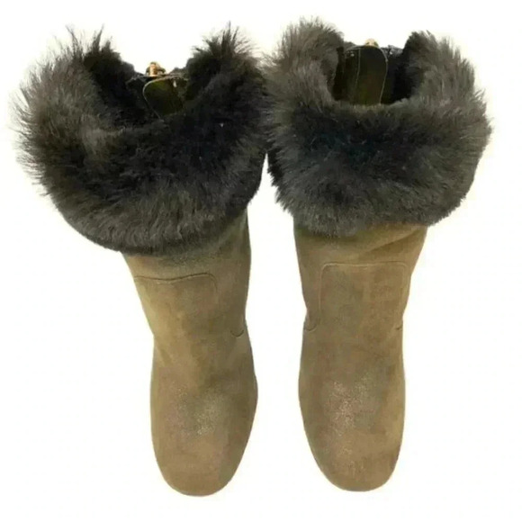 Jimmy Choo Gray Lamb Suede Faux Fur Anthracite Stiletto Ankle Boots  Size 8.5 - Picture 3 of 13